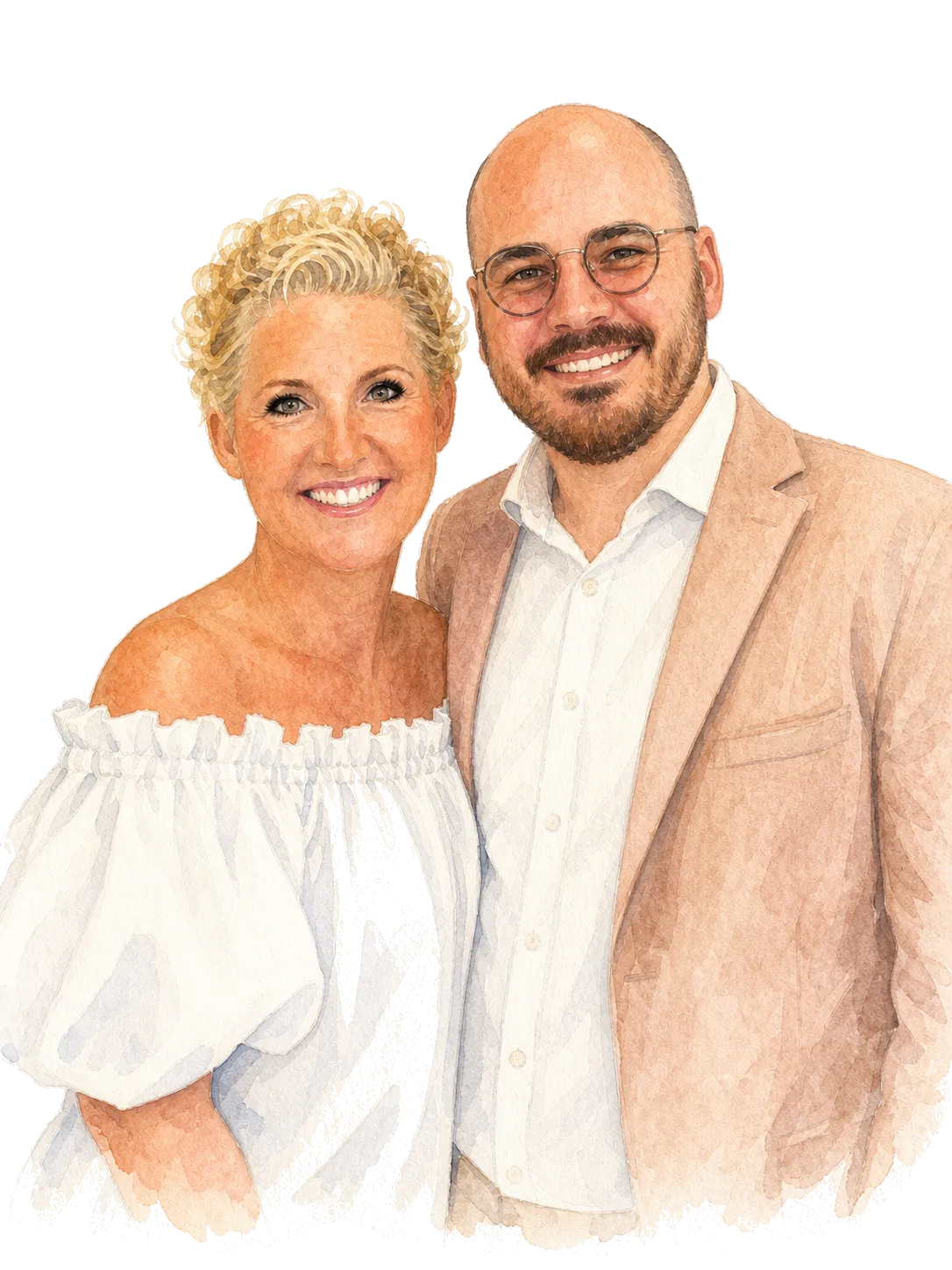 Aquarell-Porträt der Gastgeber Sara Theilen und Janis Kramer